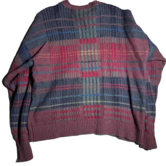 Vtg 1980s Pendleton Blue Red Plaid 100% Wool Crew Neck Pullover Sweater Men's XL - Picture 2 of 4